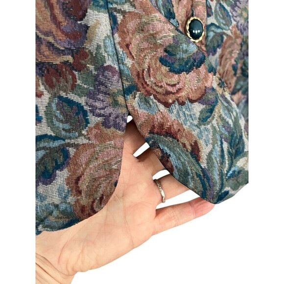 Retro Floral Jacket L Multicolor Classic Work Wear Chic Preppy Old Money 80s - Picture 2 of 9